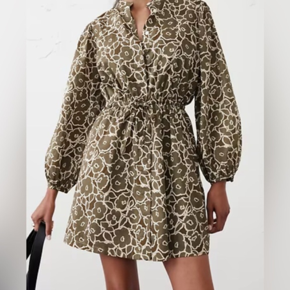 Banana Republic Factory Olive Green Floral Long Sleeve Dress